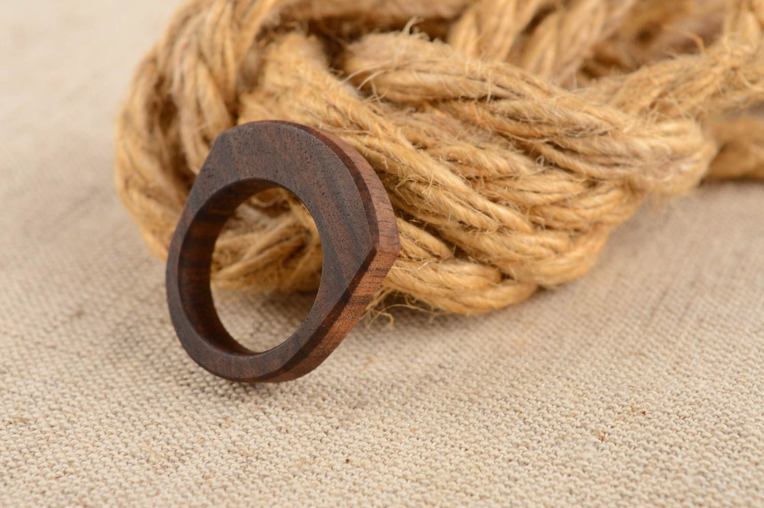 Handmade designer carved wooden organic jewelry ring of unusual shape for girls photo 1