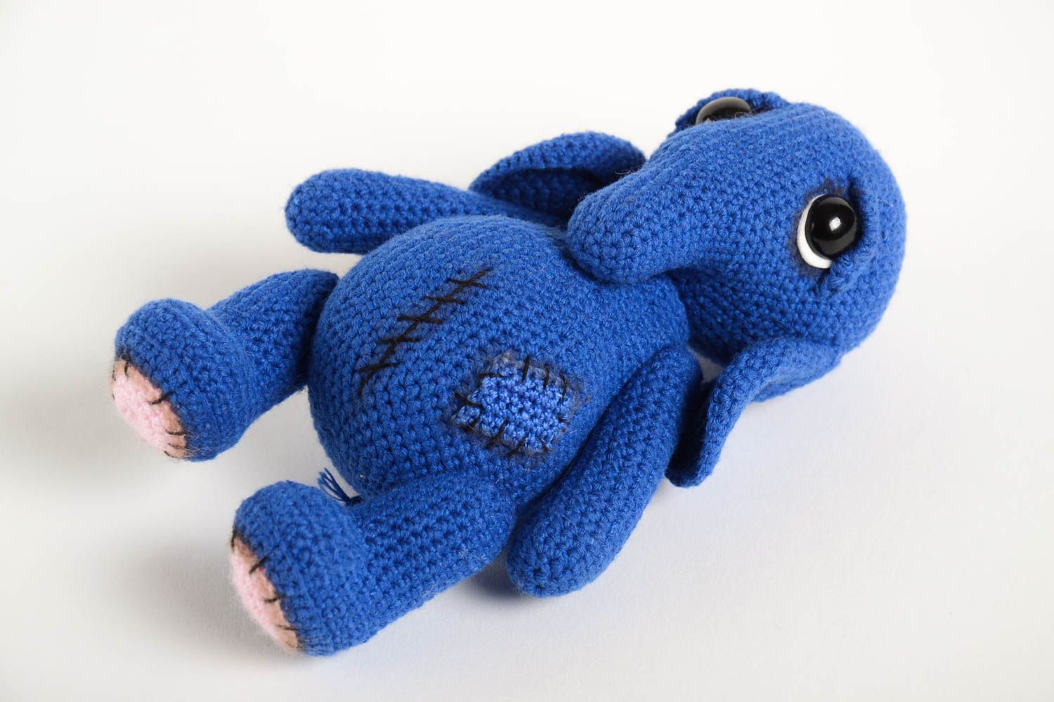Jouet tricoté éléphant bleu Peluche faite main petite au crochet Cadeau enfant photo 3