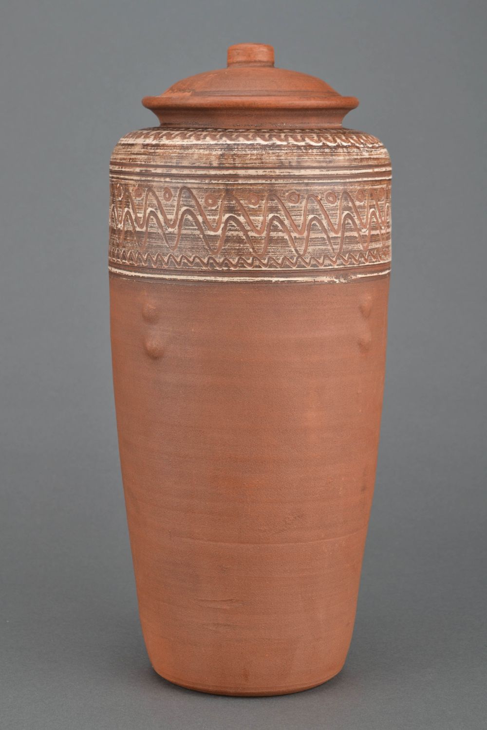 Глиняная ваза для продуктов ручной работы с крышкой фото 1