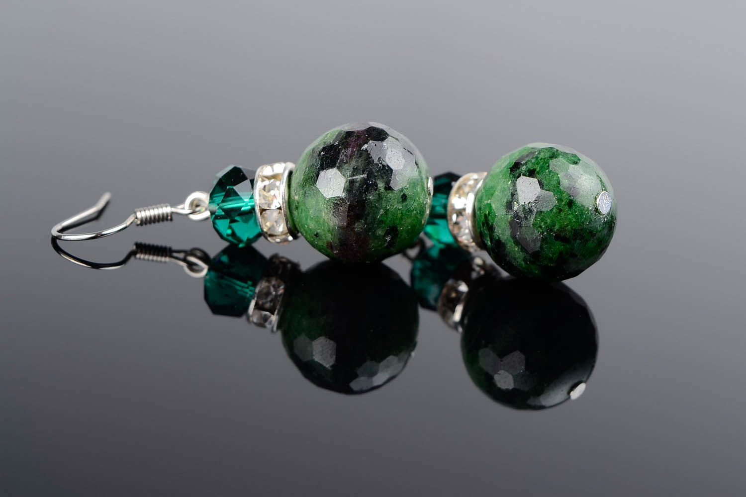Earrings made of zoisite and Czech crystal photo 2
