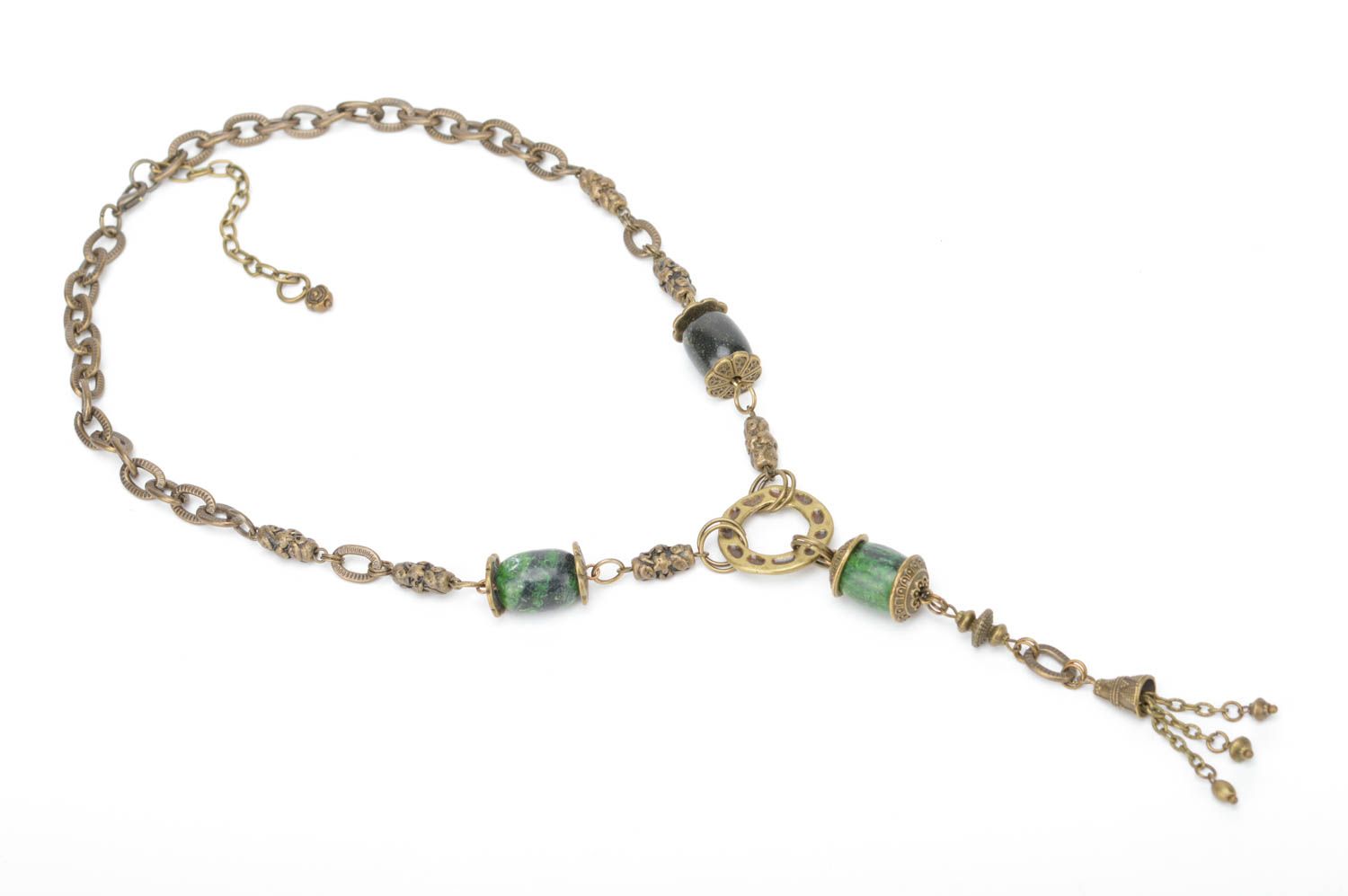 Collier en métal fait main avec grandes perles fantaisie vertes massif original photo 2