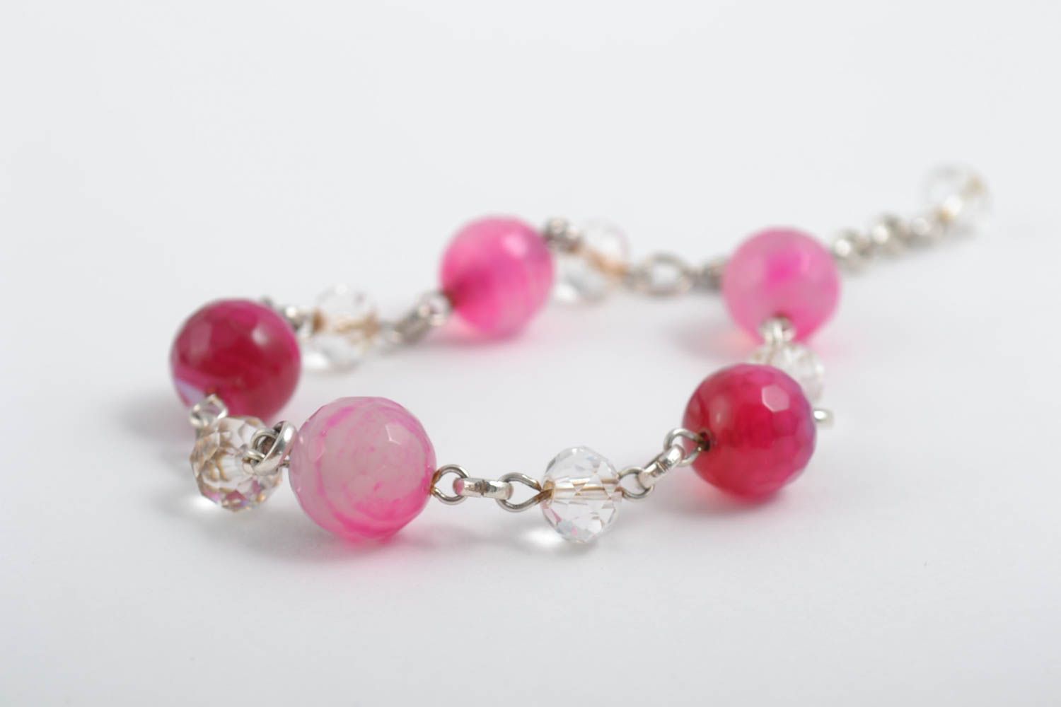 Bracelet en pierres Bijou fait main rose agate cristal Accessoire femme photo 4