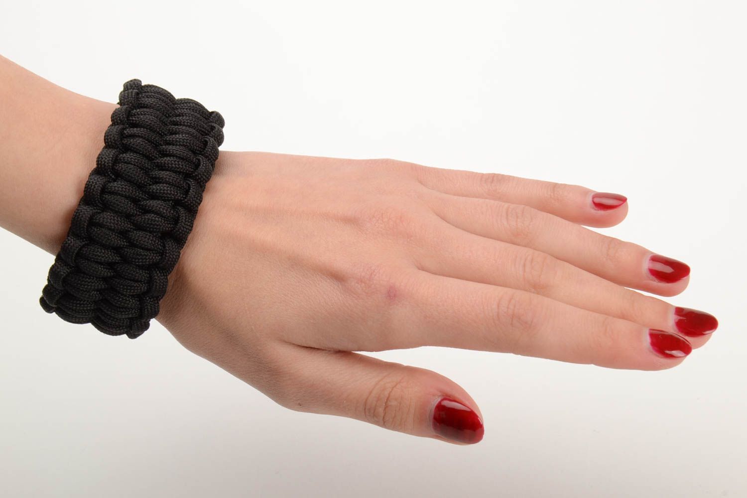 Dark handmade stylish bracelet braided of parachute cord for survival  photo 5