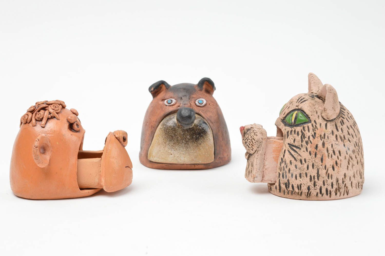 Boîtes en céramique faites main 3 pièces ensemble décoratif singe ours et chat photo 3