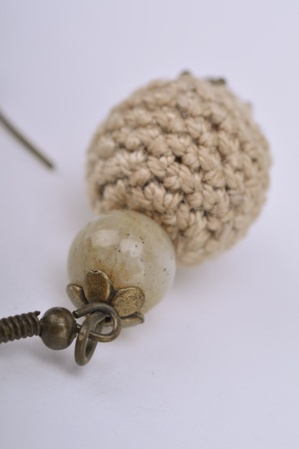 Handmade long earrings with threads made of sling beads Coffee mood photo 4