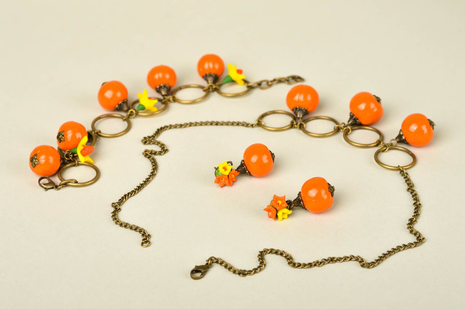 Set of polymer clay jewelry beaded bracelet beaded earrings beaded necklace photo 5