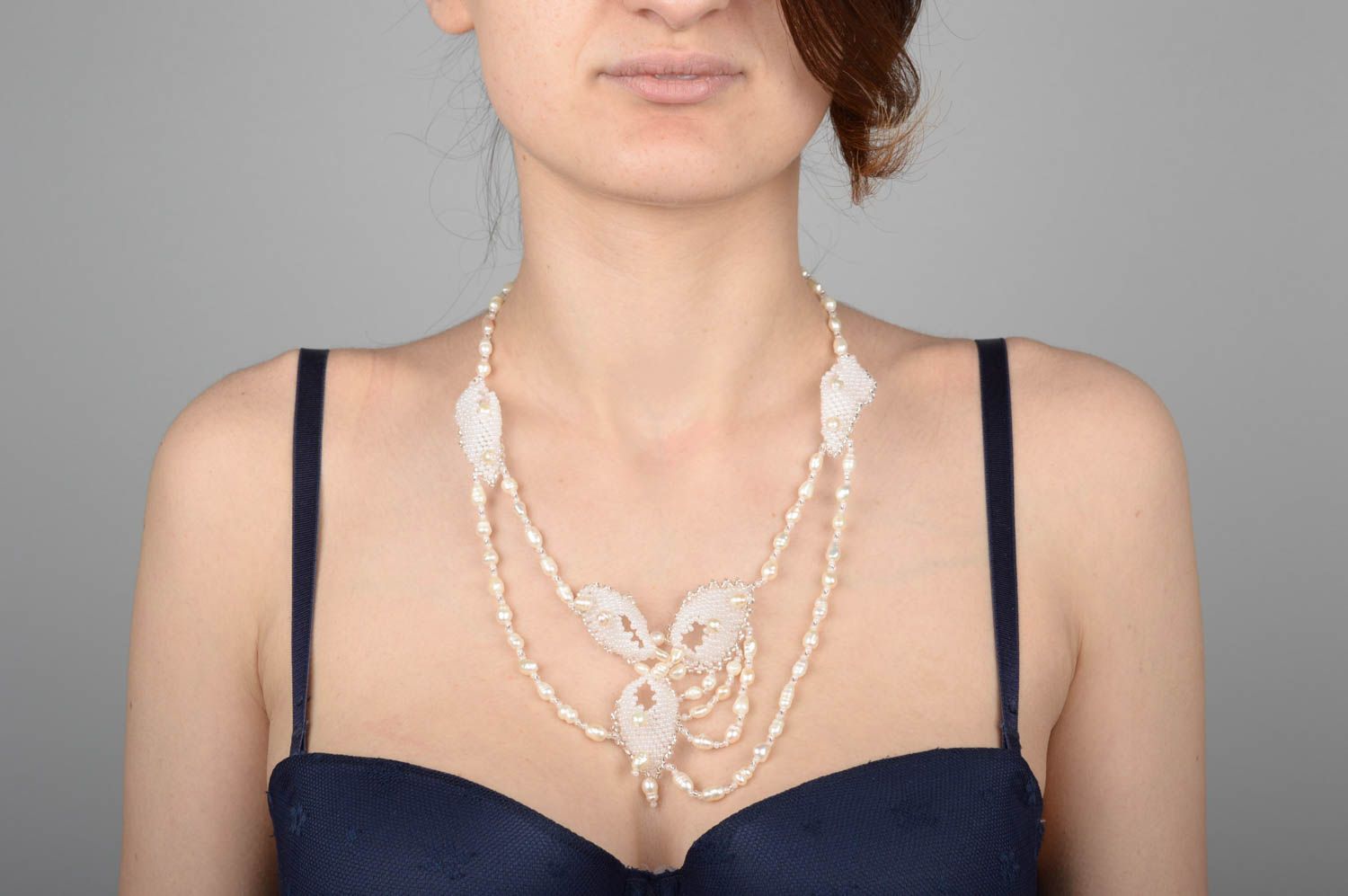 Handmade beaded necklace pearl necklace wedding jewelry bridal outfit photo 5
