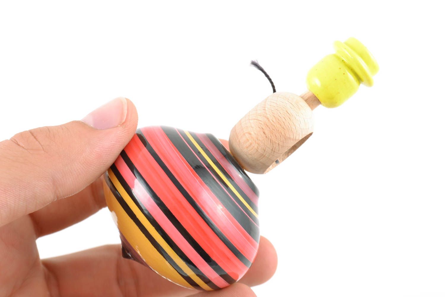 Bright painted eco wooden toy spinning top with ring and string handmade photo 2