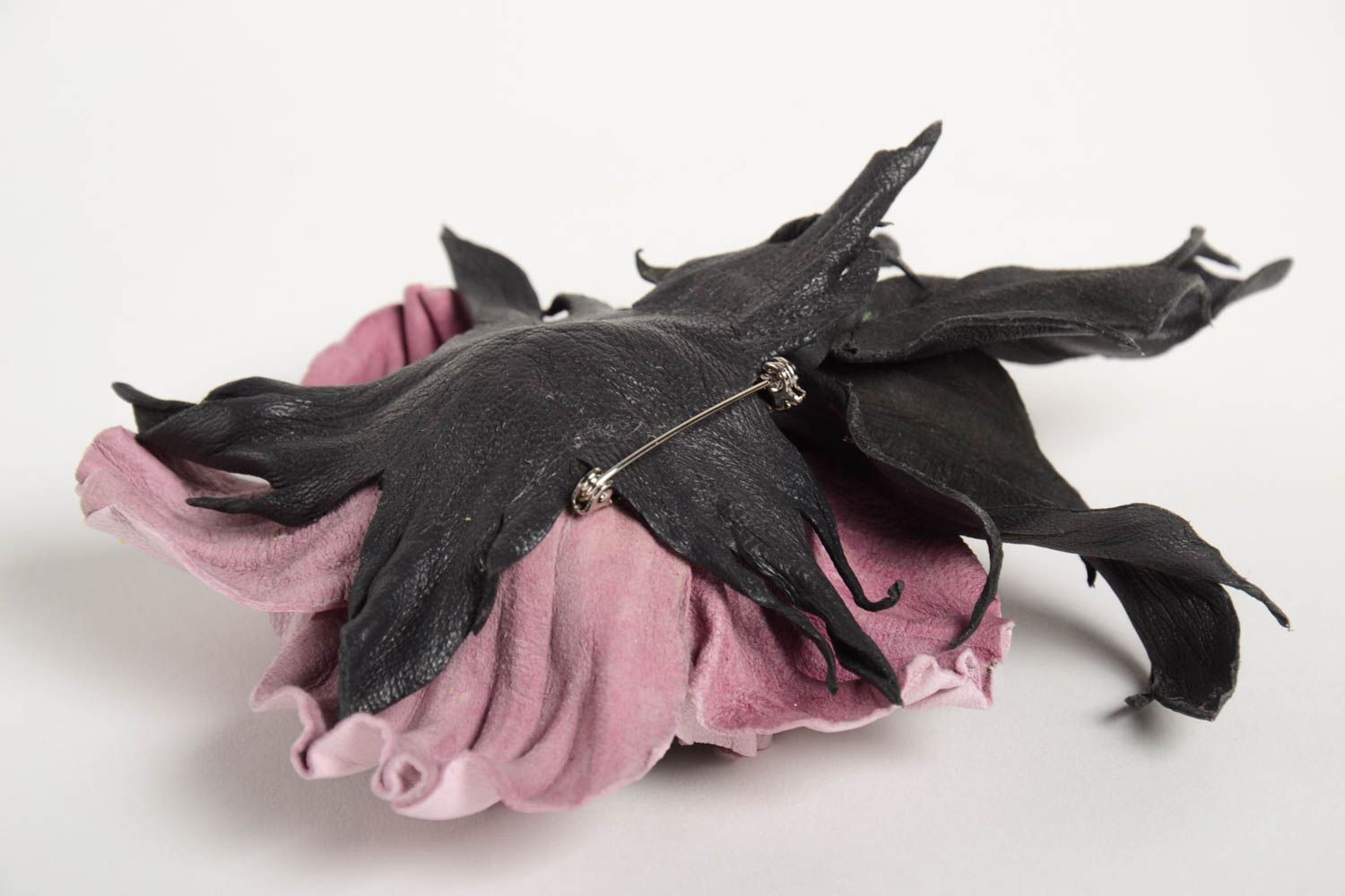 Handmade stilvolle Blume Brosche Leder Schmuck Accessoire für Frauen rosa Blume foto 3