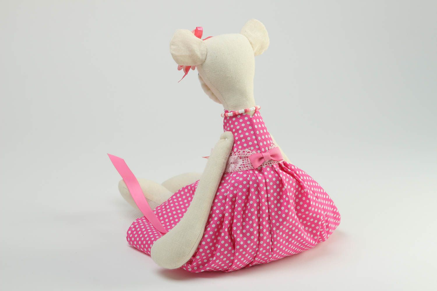 Peluche ours en robe rose à pois Jouet fait main en tissu Déco maison originale photo 4