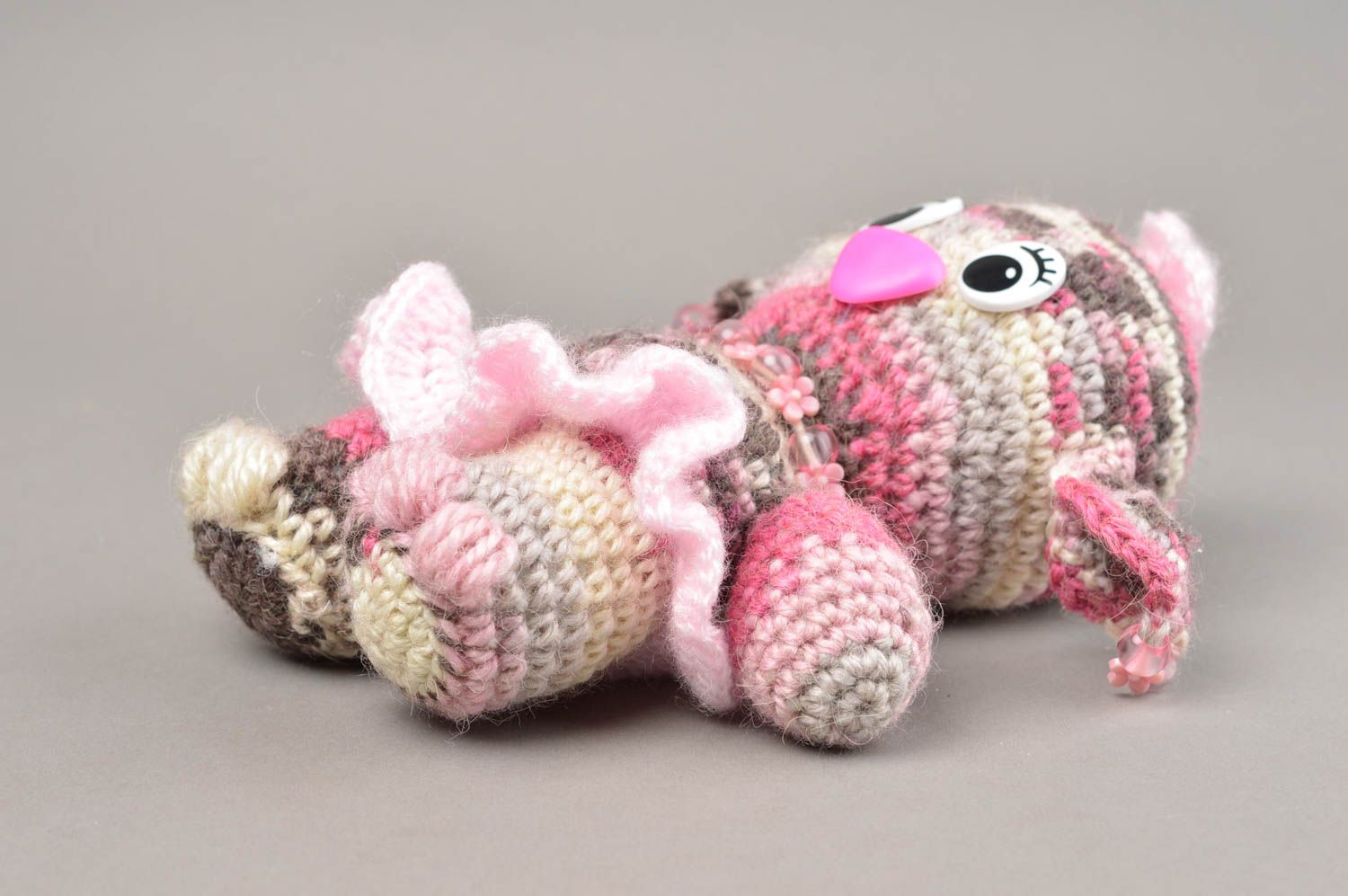 Handmade pink soft toy crocheted beautiful souvenir unusual present for kids photo 4