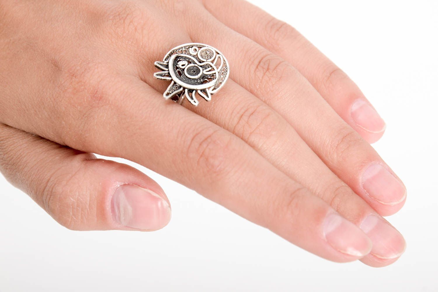 Серебряное украшение ручной работы серебряное кольцо луна солнце женское кольцо фото 1