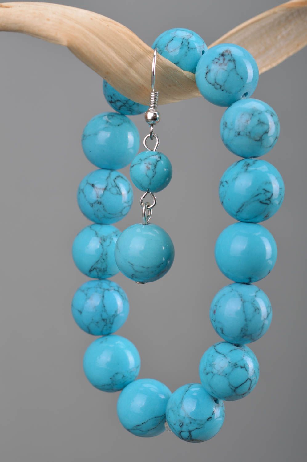 Handmade beaded jewelry set wrist bracelet and earrings blue turquoise color photo 3