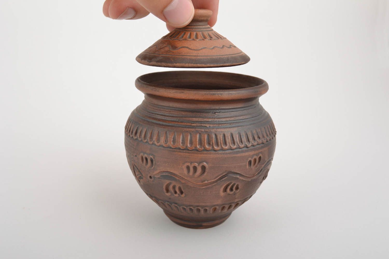 Handmade designer clay sugar bowl with lid home ceramics photo 2