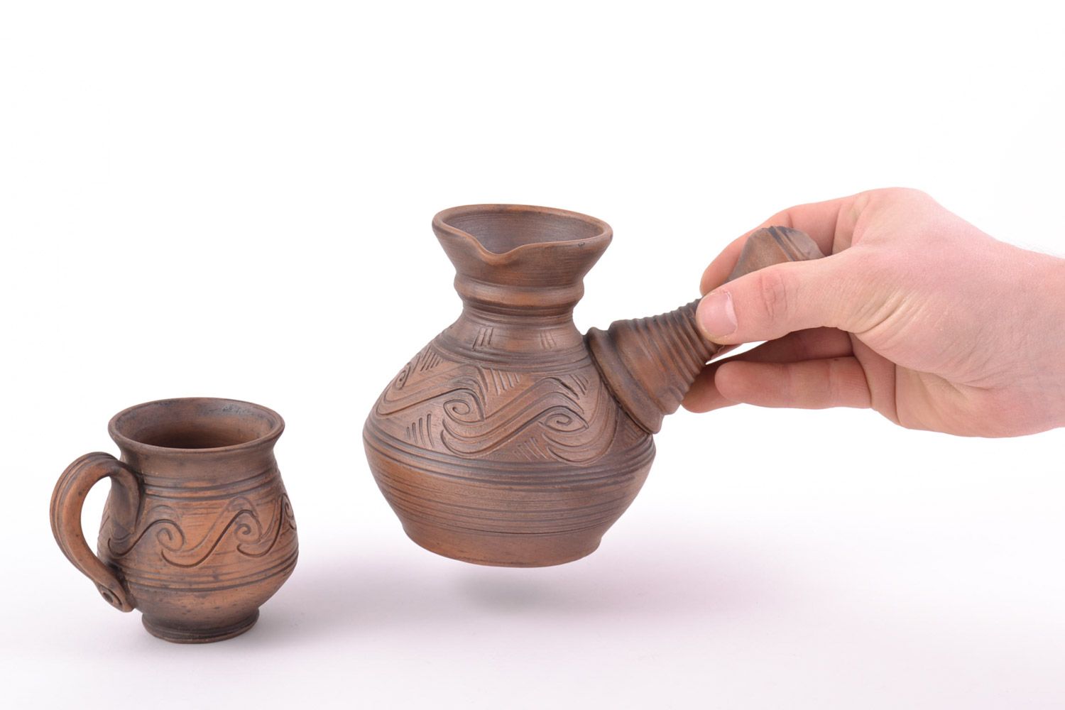 Conjunto de vajilla de cerámica cezve para café y taza artesanales 400 y 150 ml foto 2