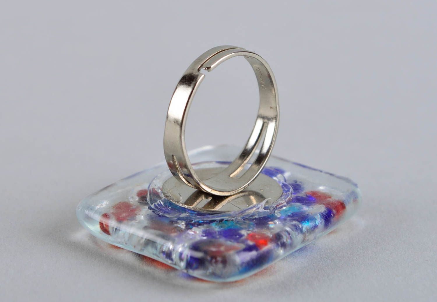 Кольцо ручной работы кольцо из стекла цветная бижутерия из стекла женская фото 5
