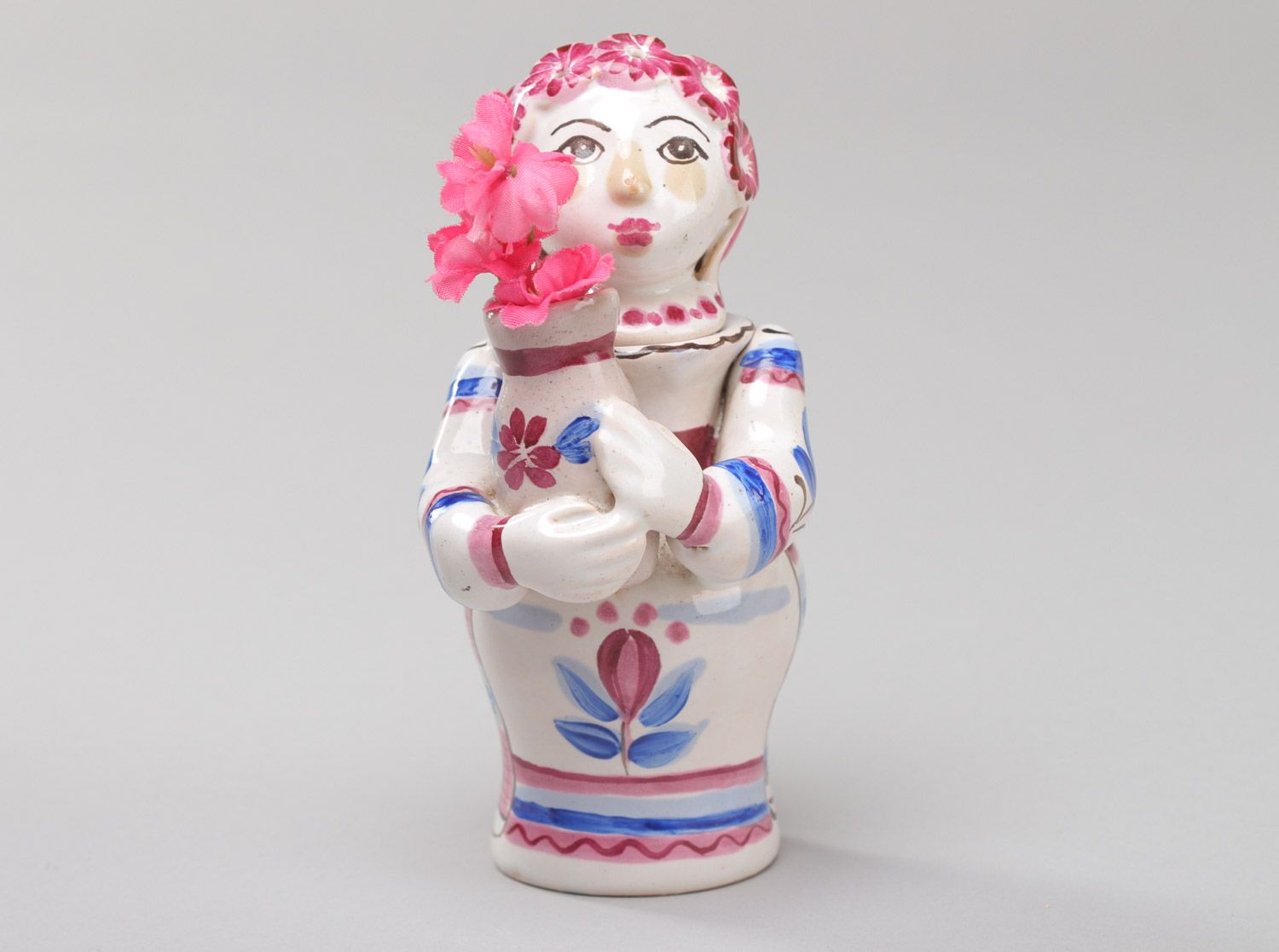 Homemade painted ceramic statuette of girl for home decor photo 2