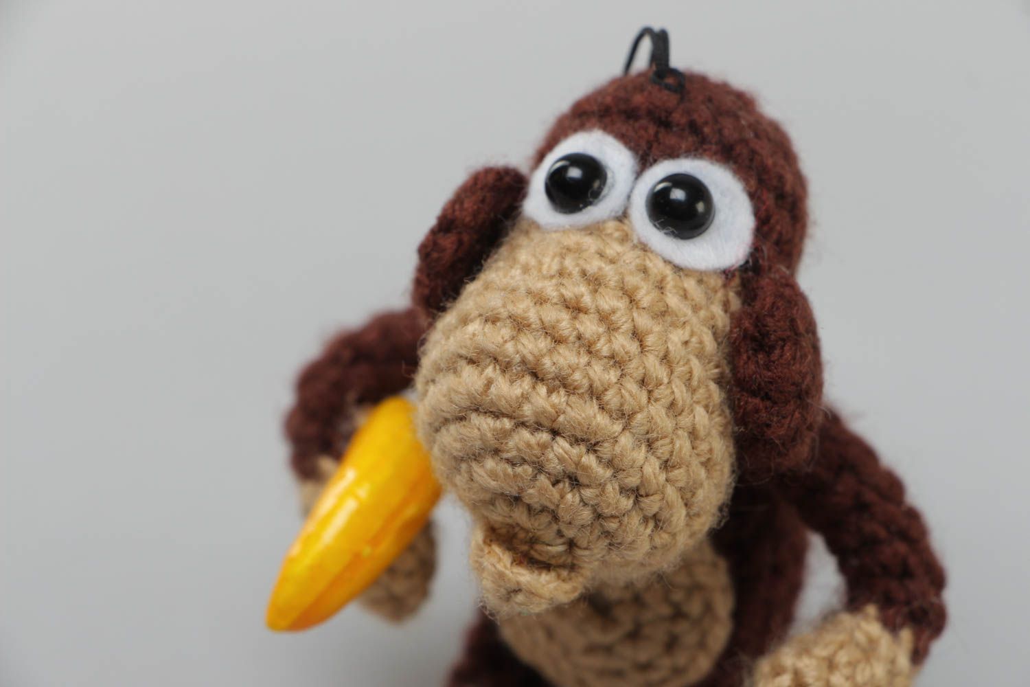 Soft handmade decorative crocheted brown key chain cute little monkey for purse photo 3