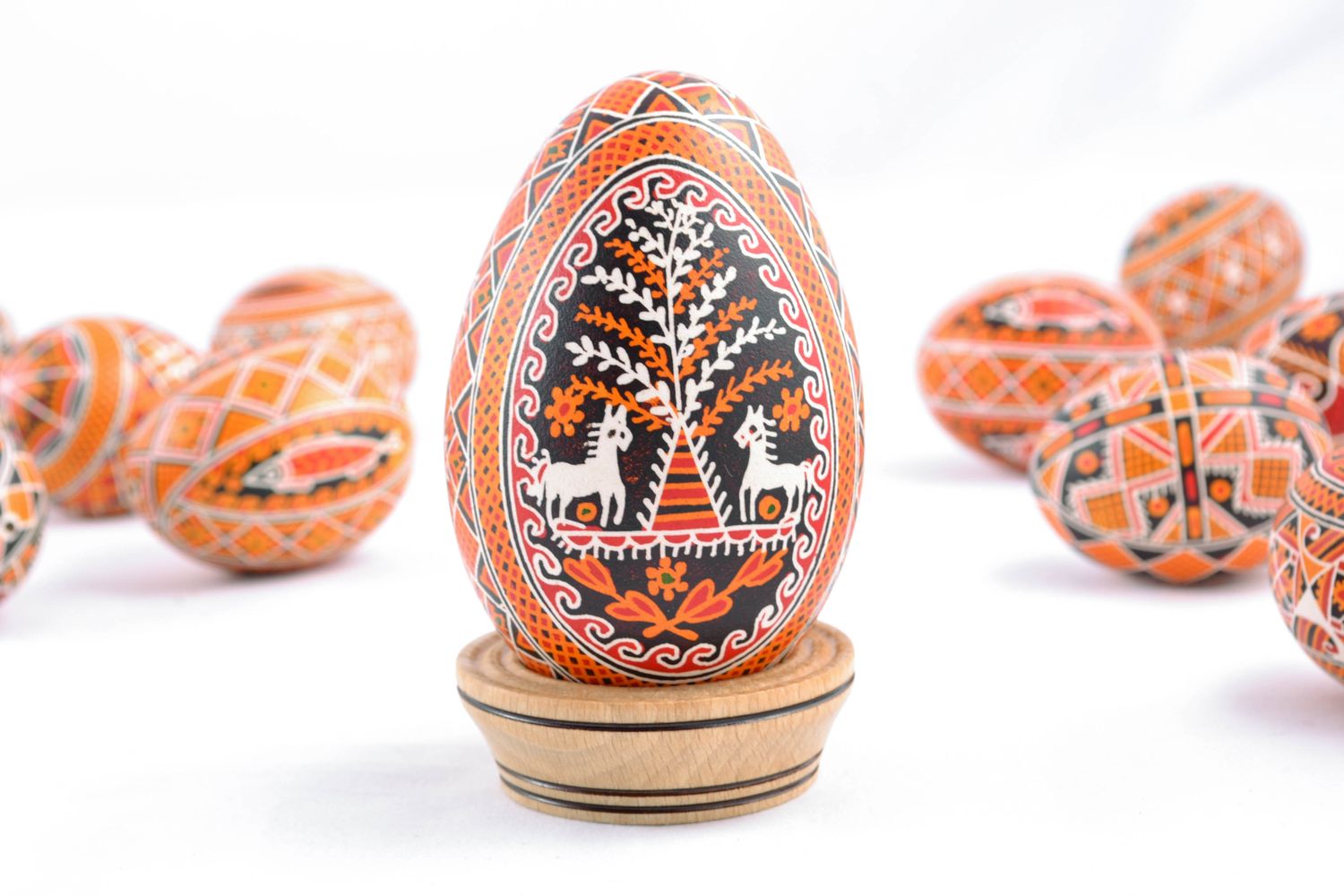 Handmade painted goose egg with animal motives photo 1