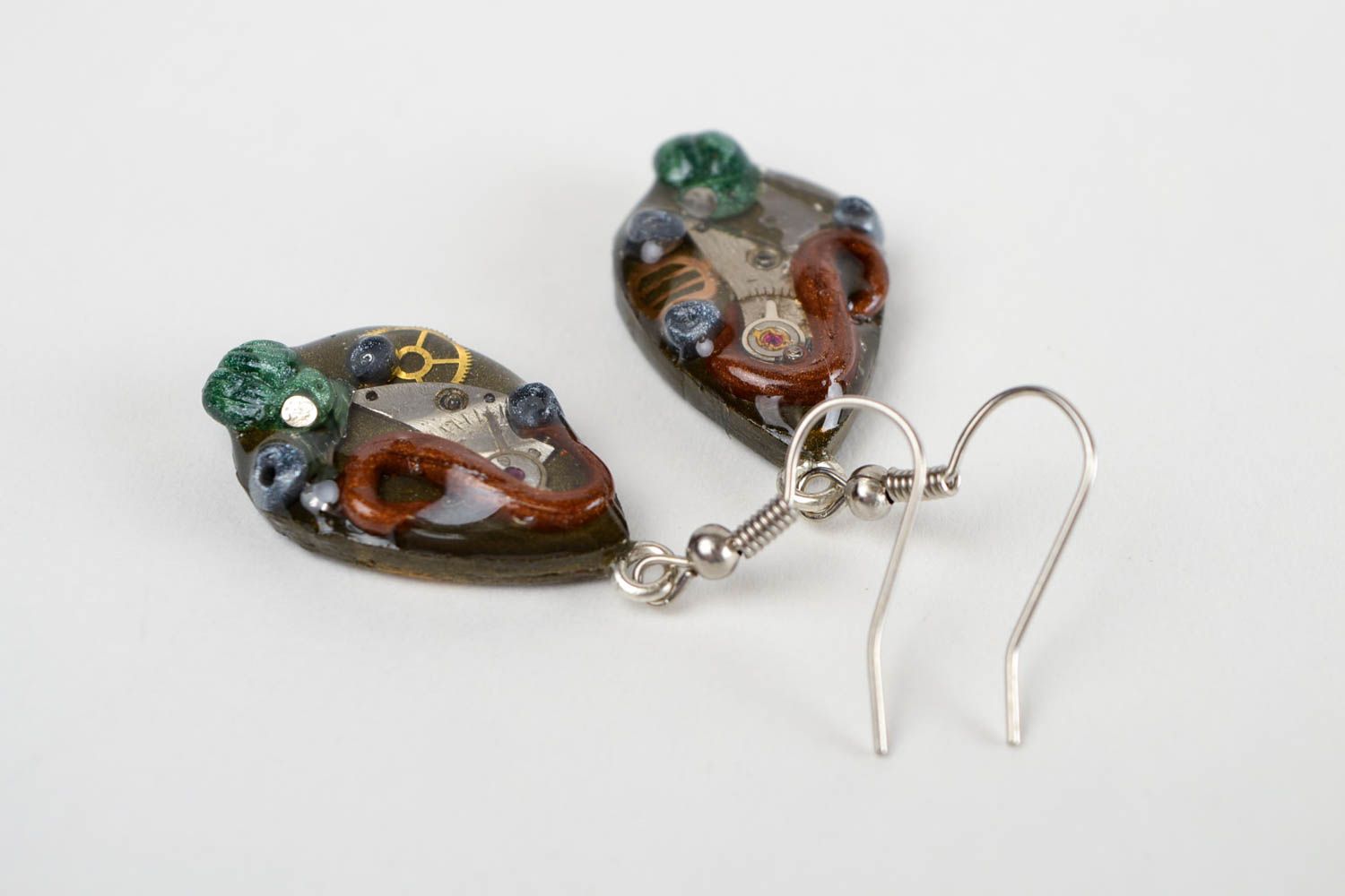 Handmade polymer clay earrings steampunk jewelry steampunk earrings for girls photo 5