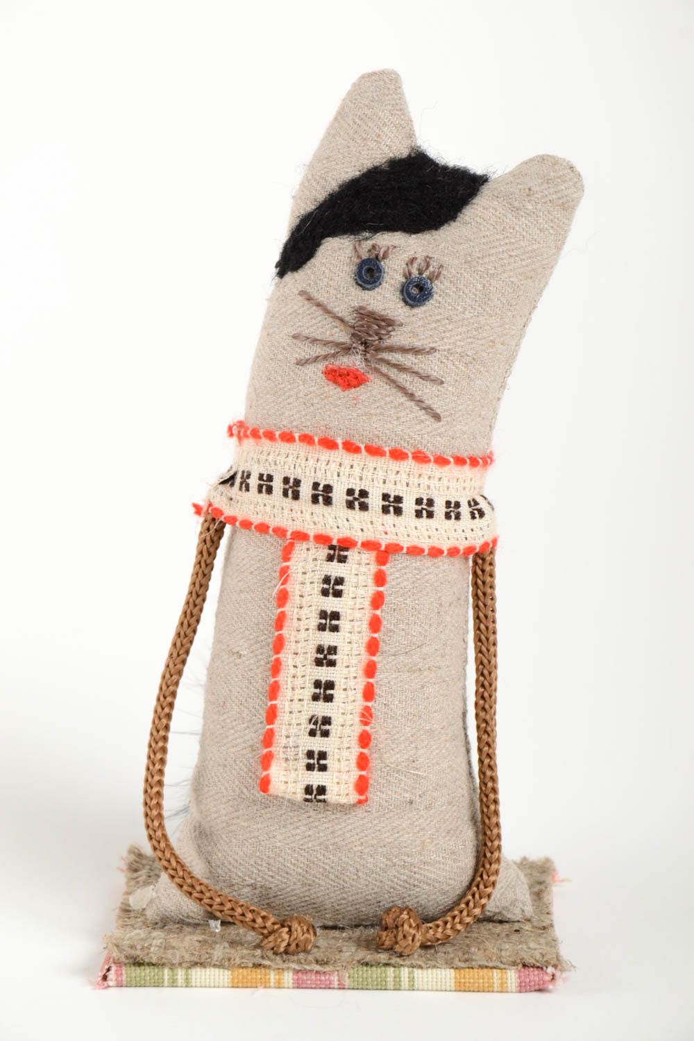 Котик фигурка ручной работы текстильный декор для дома необычный подарок ребенку фото 2