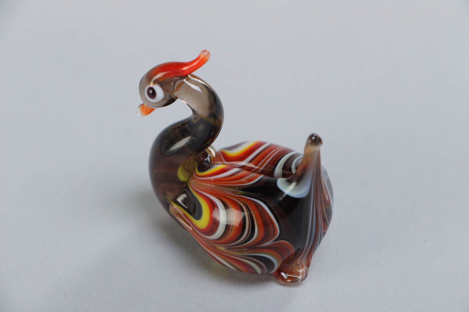 Handmade collectible lampwork glass miniature animal figurine of motley duck photo 3