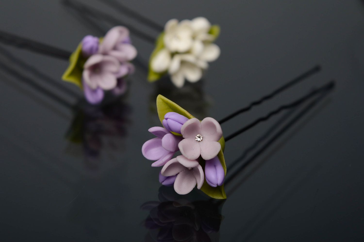 Cold porcelain hairpin Lilac photo 3