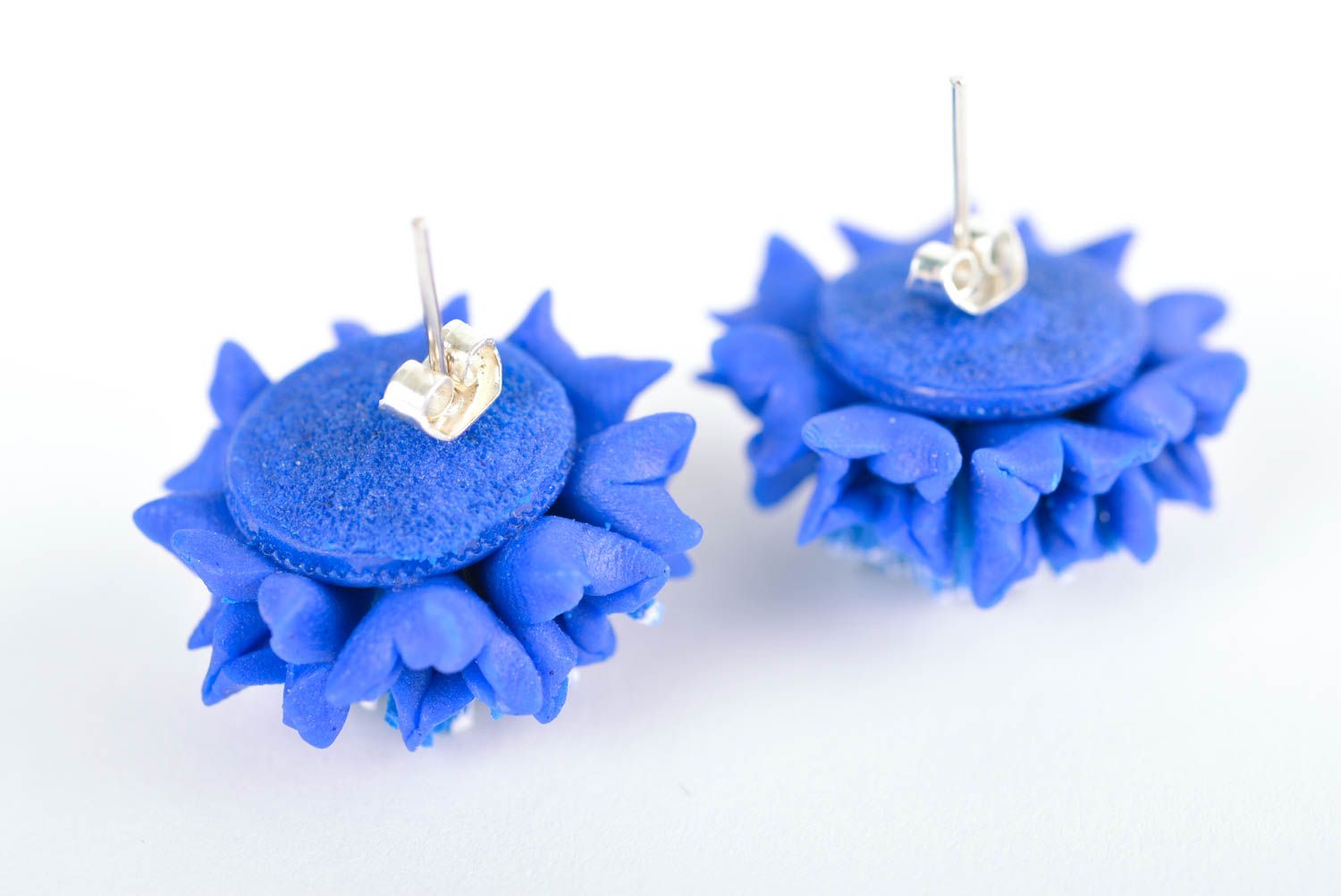 Boucles d'oreilles fleurs bleues Bijoux fait main pâte polymère Idée cadeau femm photo 3