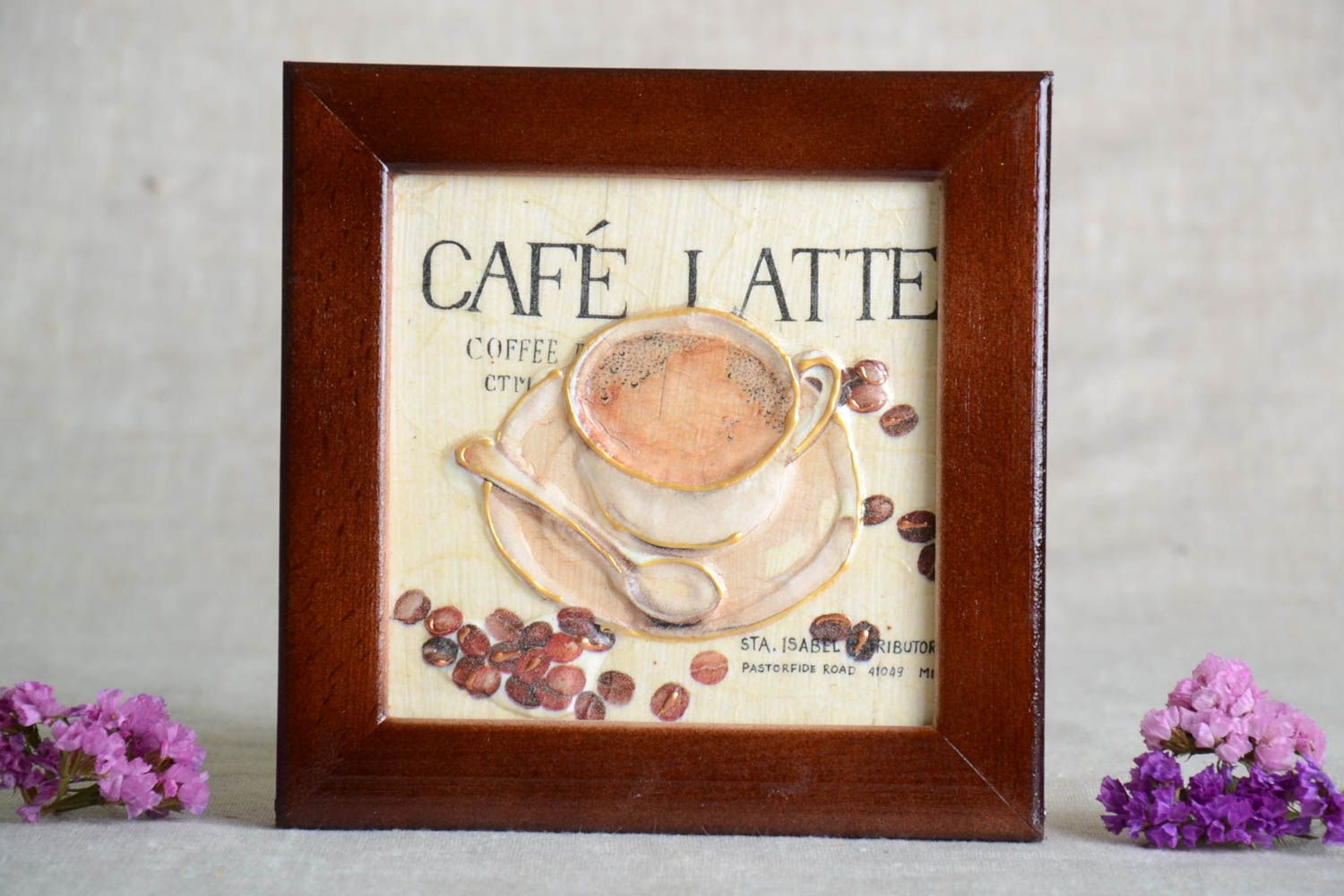 Декор для дома ручной работы панно декупаж картина в раме Чашка с кофе фото 1