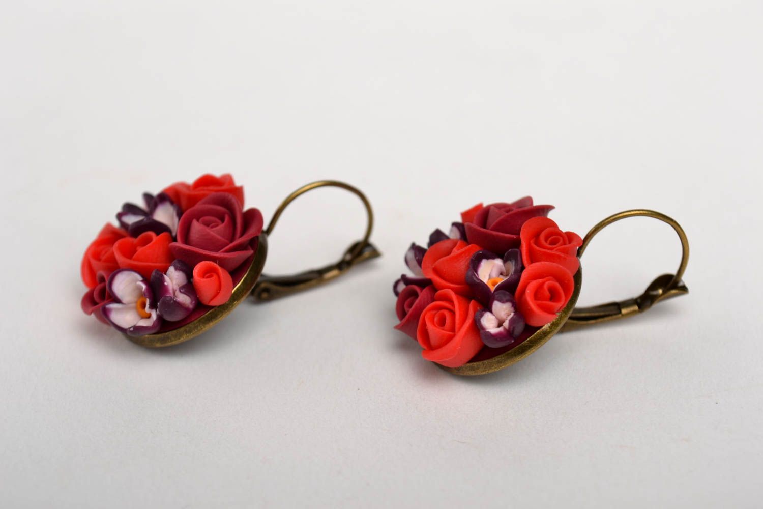 Handmade tender red earrings flower unusual earrings stylish accessory photo 4