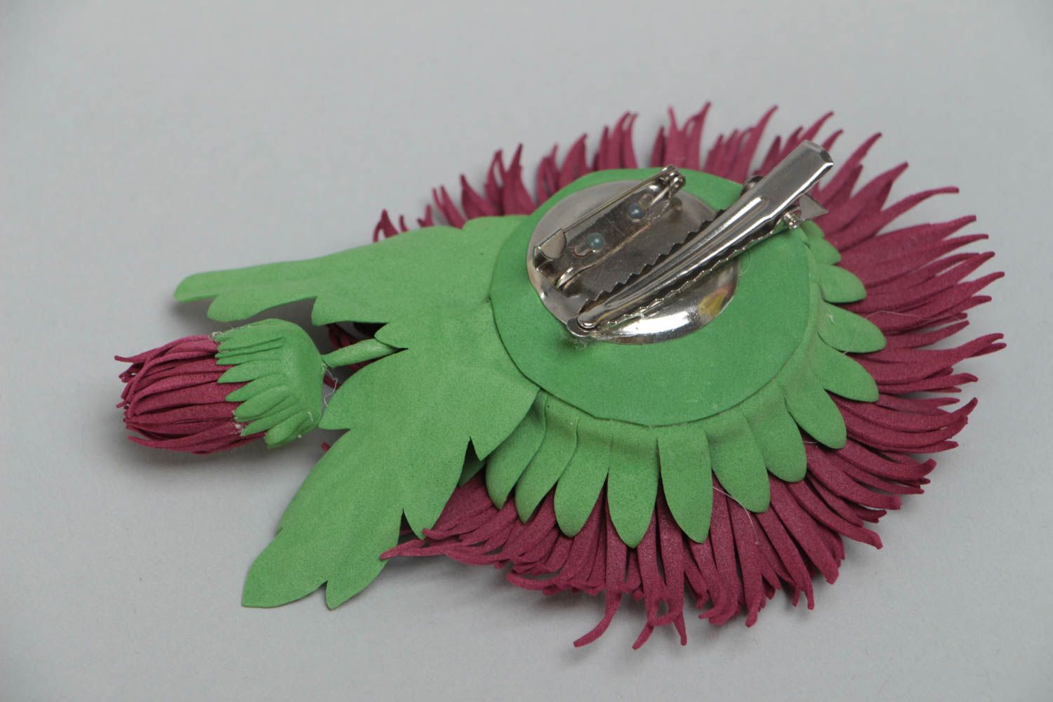 Beautiful handmade designer foamiran flower brooch hair clip Claret Aster photo 4
