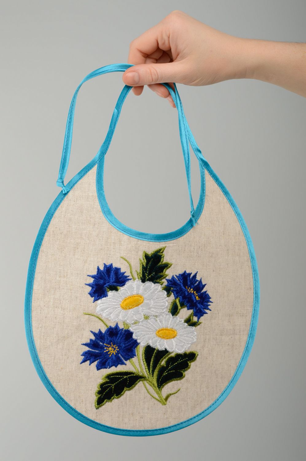 Handmade linen baby's bib with embroidery photo 3