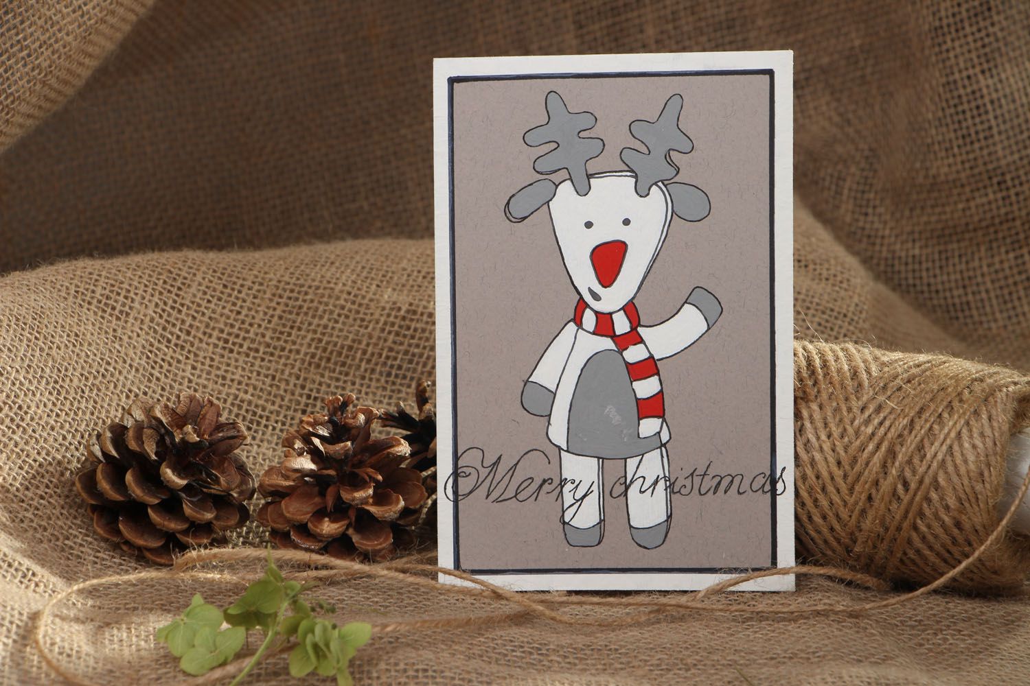 Cartão postal pintado com tintas acrílicas e caneta Merry Christmas foto 4