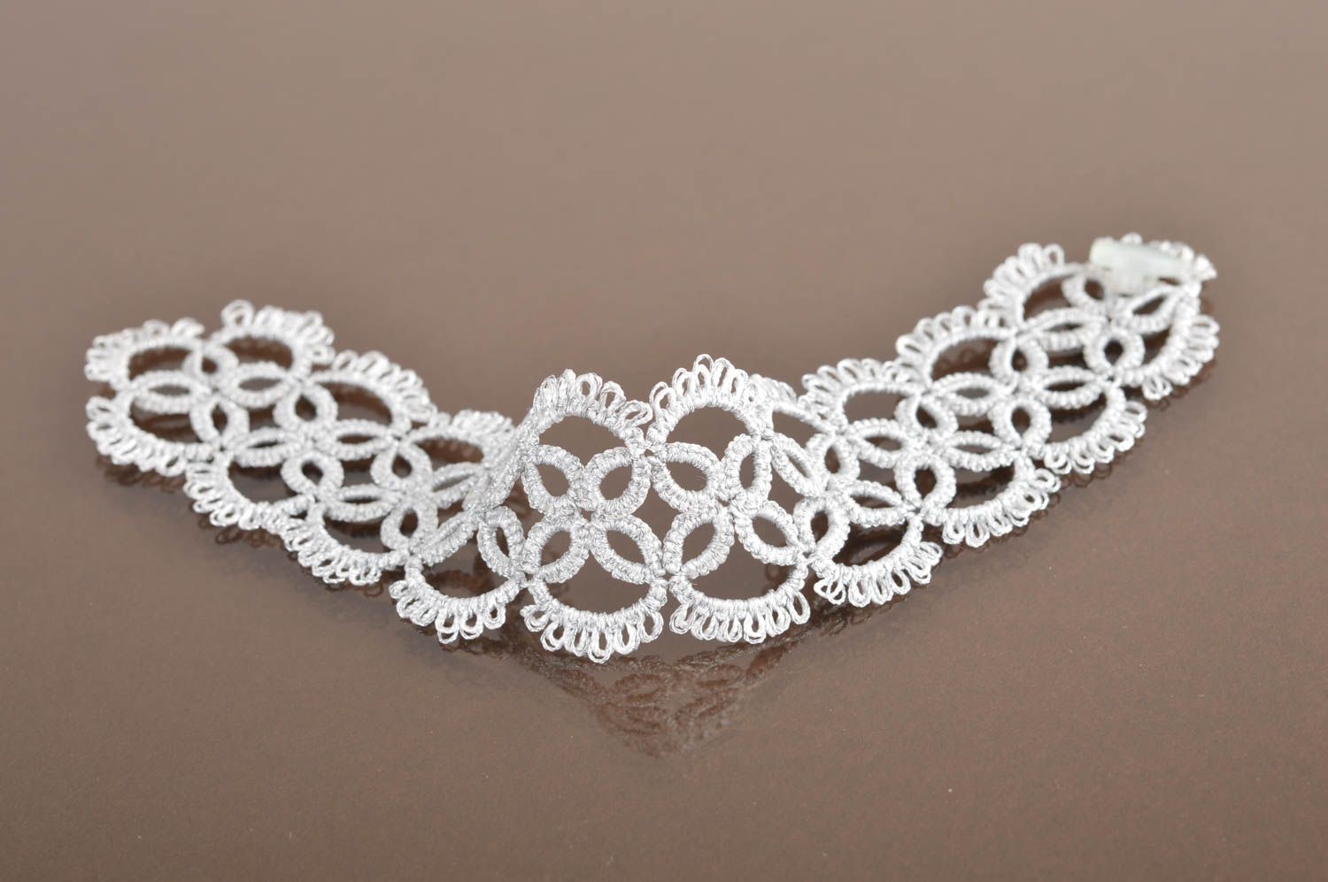 Beautiful gentle handmade designer tatting lace bracelet white and silver photo 5