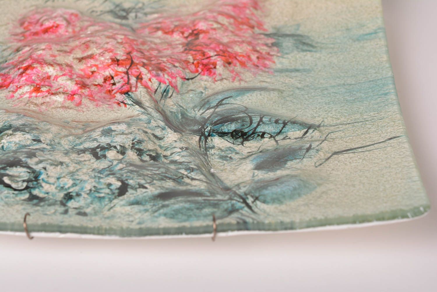 Стеклянная тарелка хэнд мэйд декор для дома панно на стену фреска Сирень фото 4