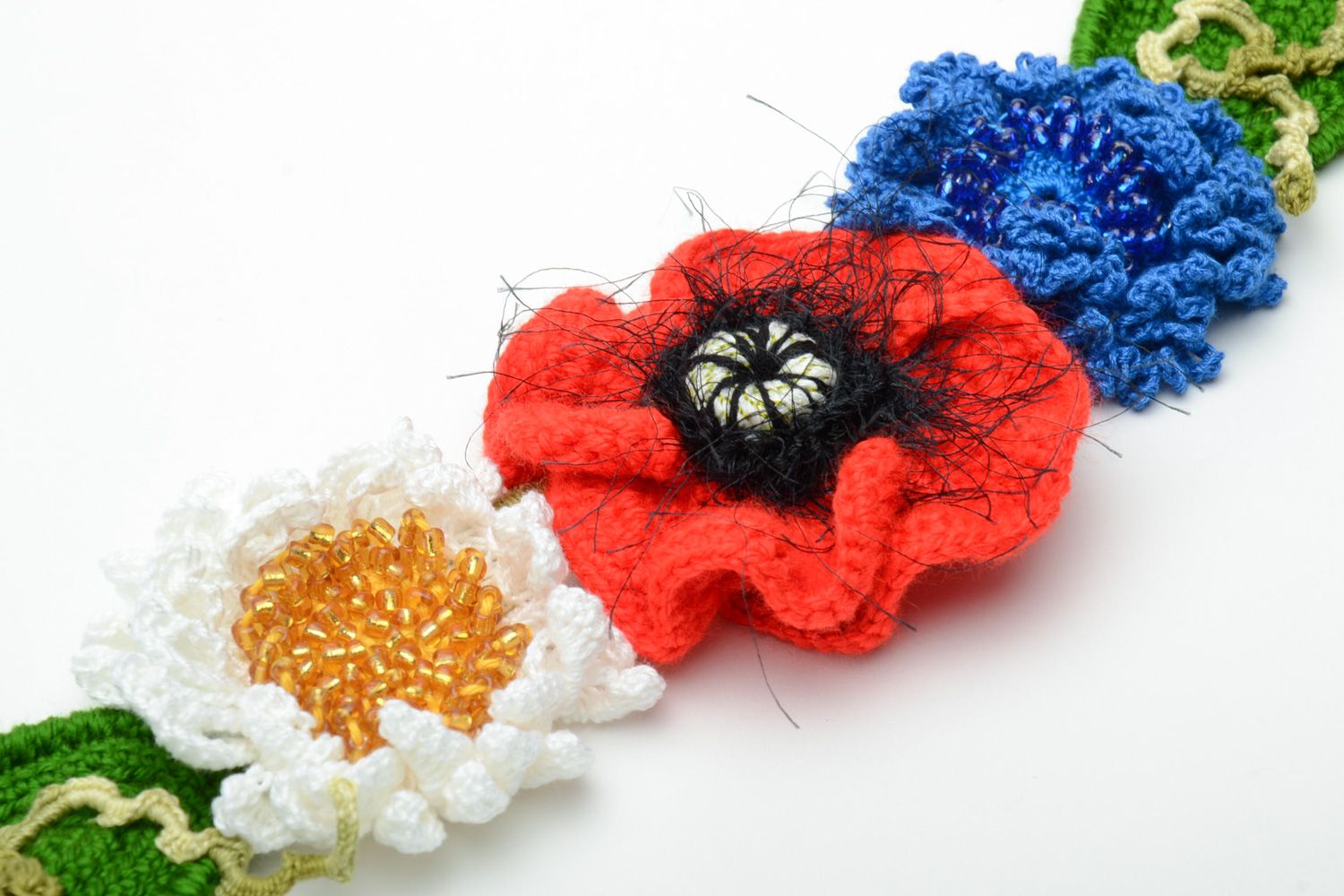 Ceinture tricotée en acrylique et coton faite main avec fleurs pour femme photo 4