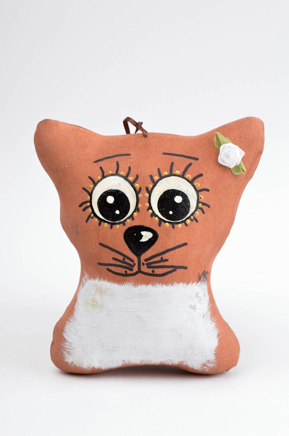Peluche Chat en tissu de lin faite main peinte à l'acrylique Cadeau enfant photo 2