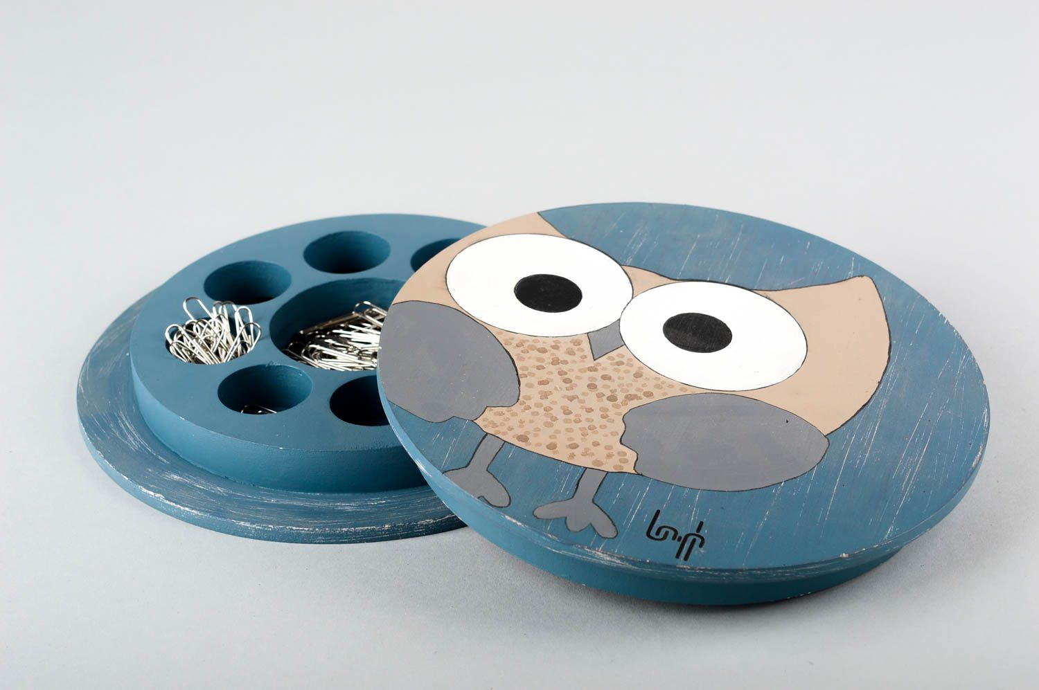 Шкатулка ручной работы шкатулка для мелочей шкатулка из дерева голубая сова фото 4