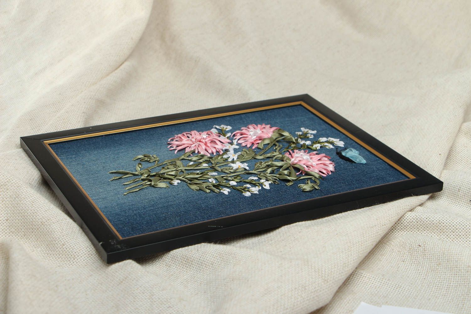 Picture embroidered with satin ribbons Chrysanthemums photo 3