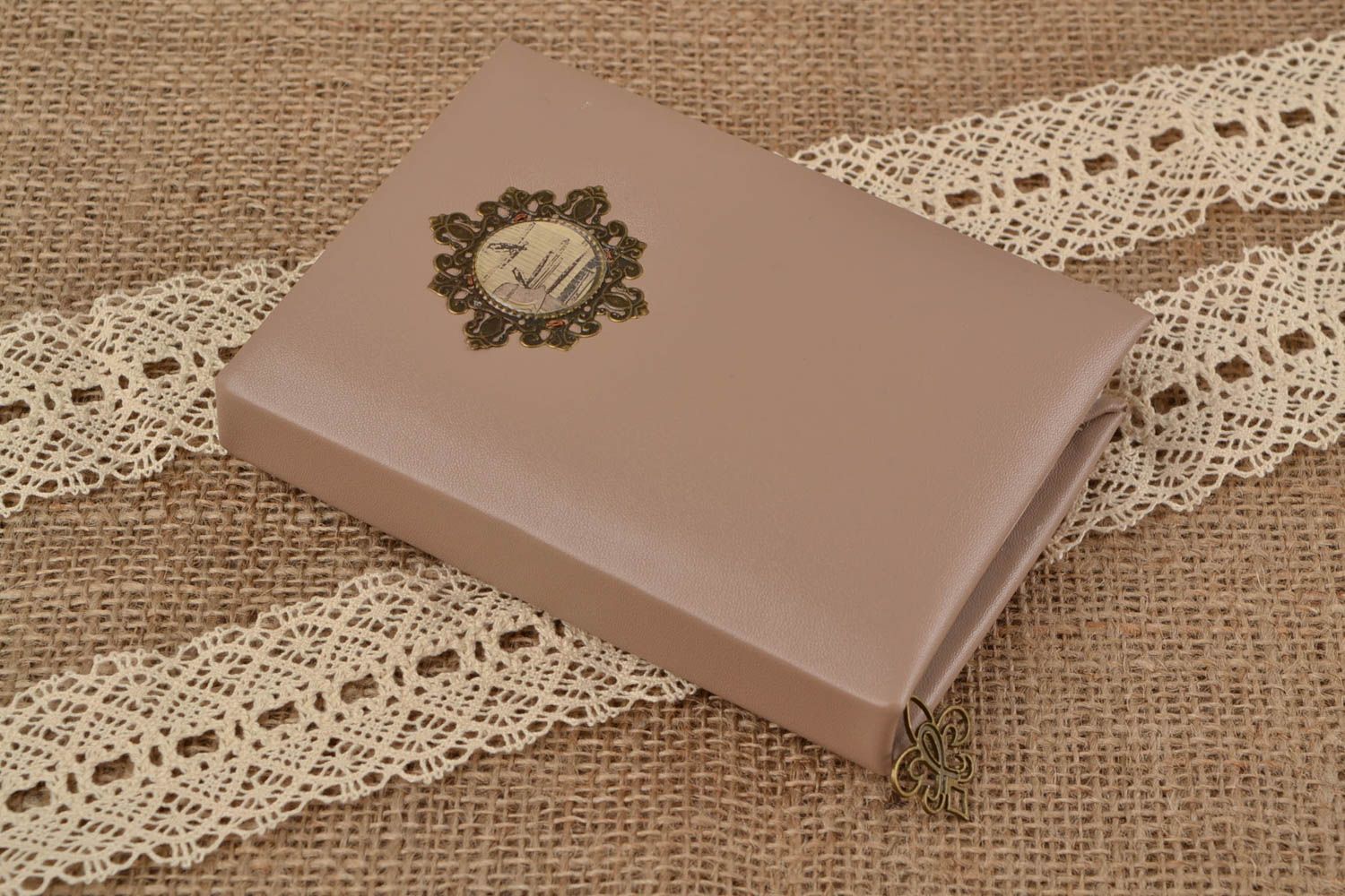 Unusual handmade beautiful leatherette notebook with tassel photo 1