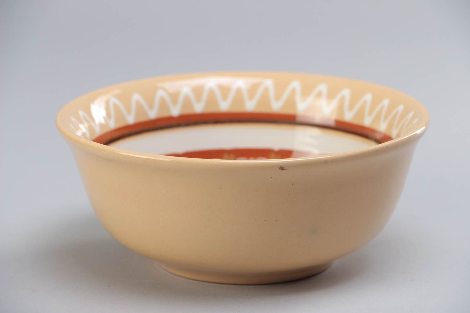 Homemade ceramic bowl molded of red clay coated with colorful glaze 400 ml photo 2