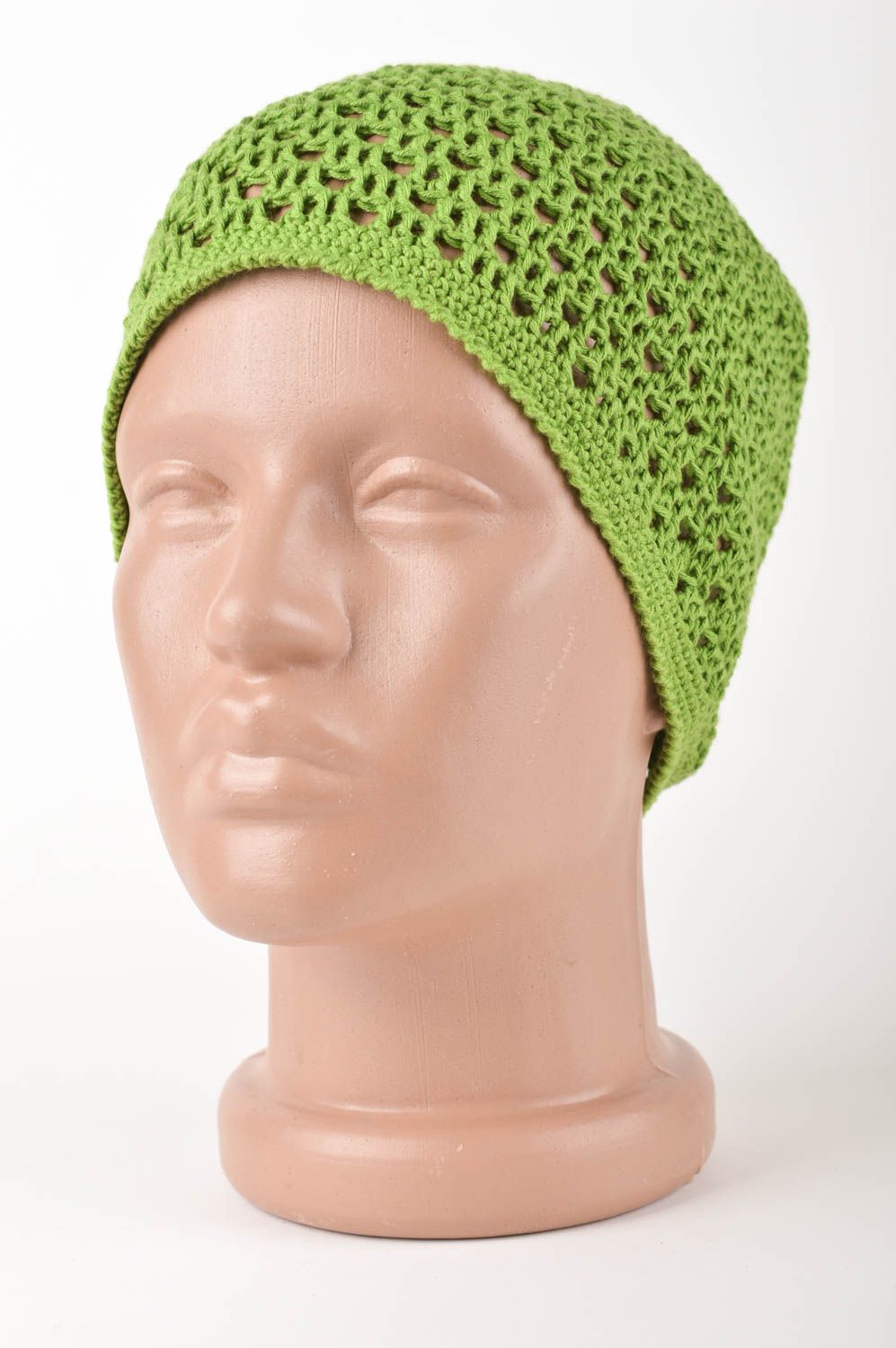 Bonnet tricot fait main Chapeau au crochet tricoté vert Vêtement enfant photo 1