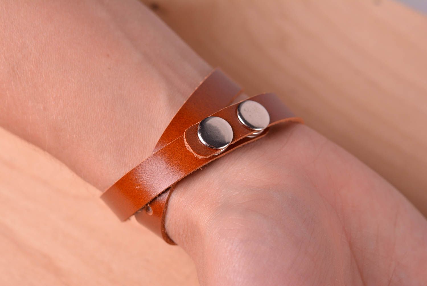 Handmade leather brown bracelet unusual wrist bracelet elegant accessory photo 5