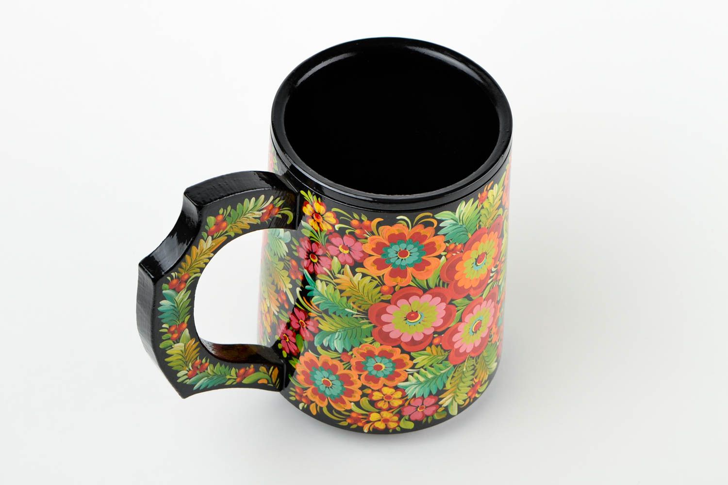 Tasse bois faite main Mug original design floral Vaisselle en bois décorative photo 5