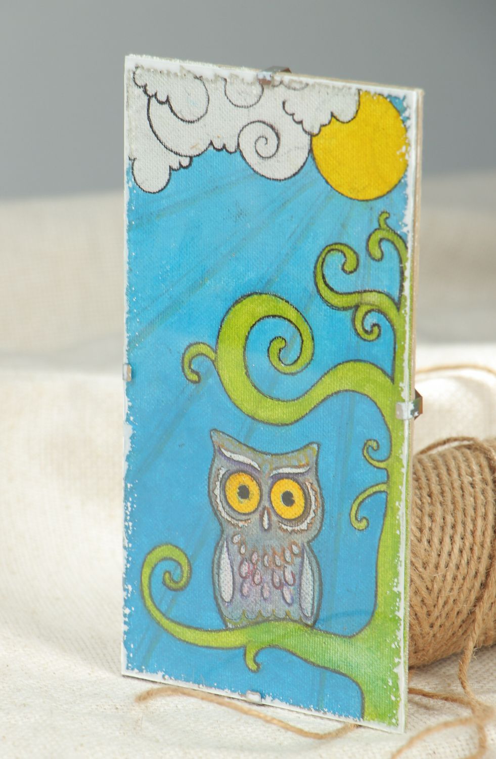 Unusual handmade acrylic painting on canvas Owl photo 5