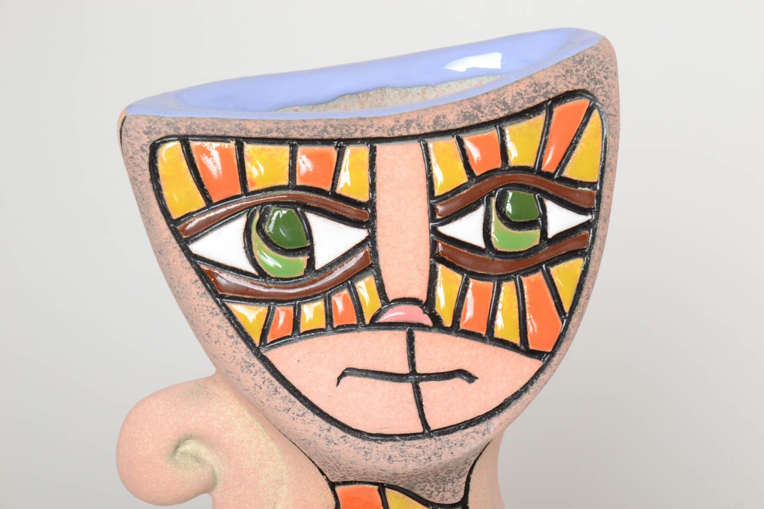 Vase argile Déco maison fait main Cadeau original en forme de chat sympa photo 3