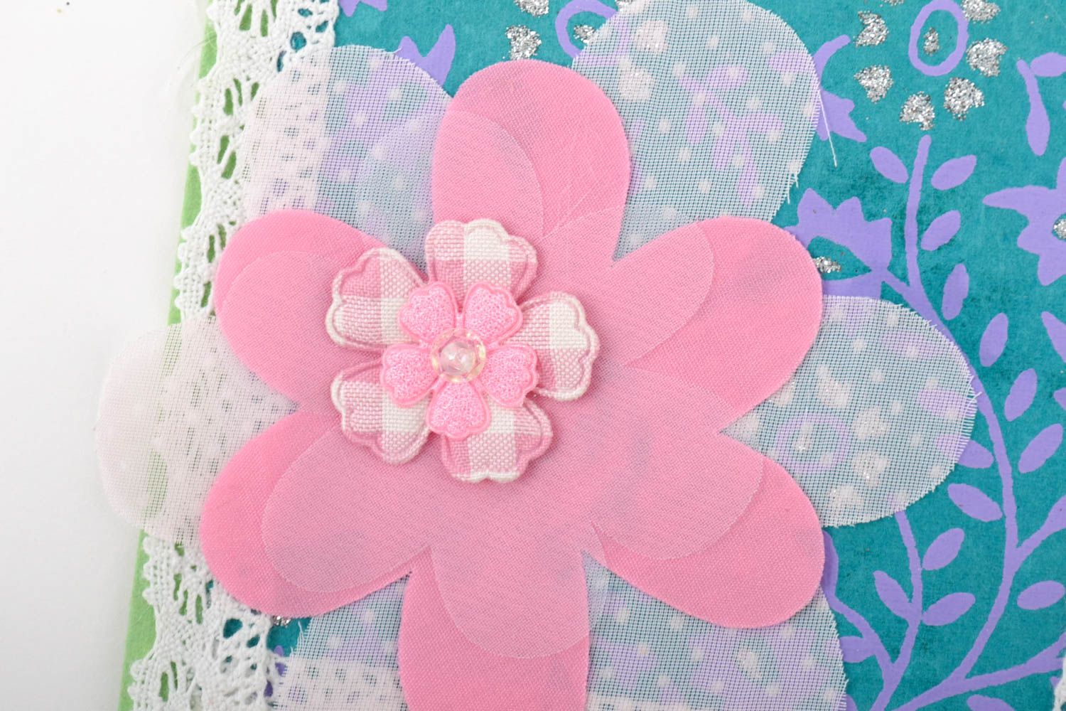 Carte de voeux fleur faite main en carton et tissu Petit cadeau original photo 2
