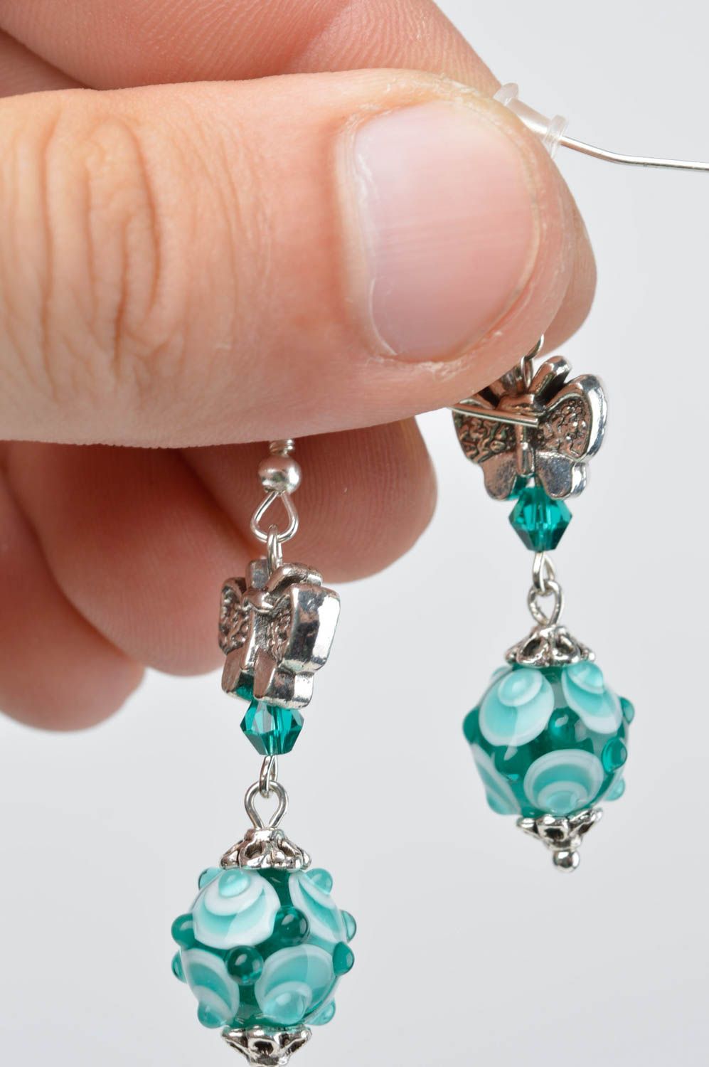 Beautiful glass earrings handmade unusual accessory designer earrings photo 5