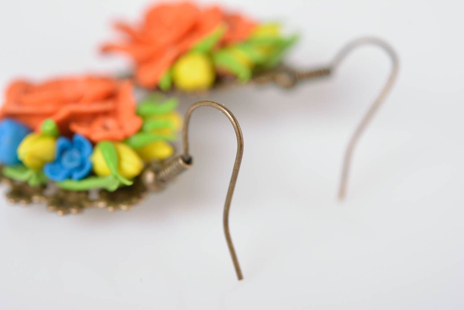Handmade bijouterie porcelain earrings molded flower earrings plastic jewelry photo 4