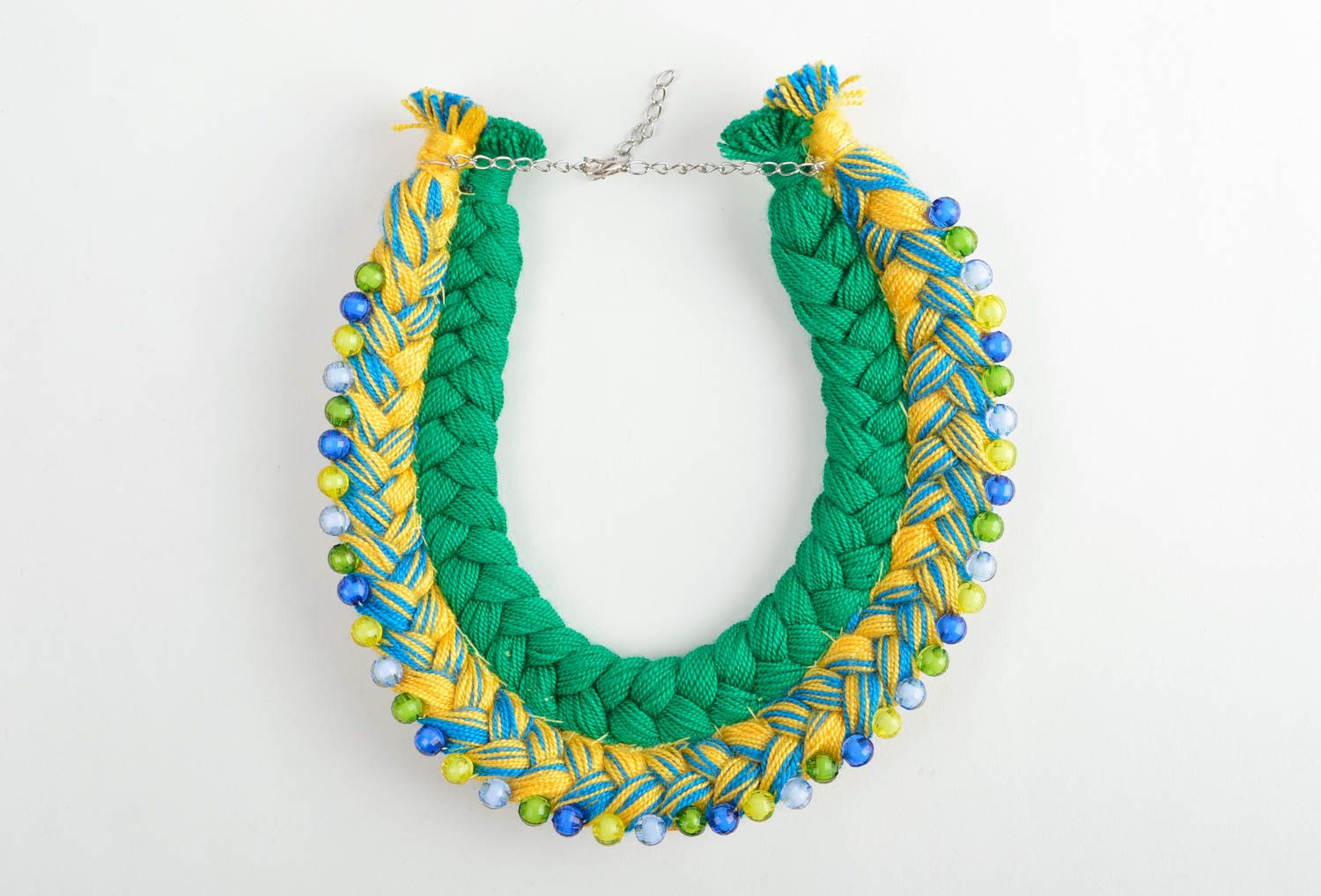 Handmade Mode Accessoires Schmuck Set Halskette Damen lange Ohrringe grün gelb foto 4